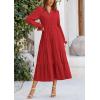imagePRETTYGARDEN Long Sleeve Dress for Women Fall V Neck Tiered A Line Spring Elegant Modest Flowy Wedding Guest Maxi DressesRed