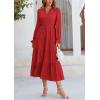 imagePRETTYGARDEN Long Sleeve Dress for Women Fall V Neck Tiered A Line Spring Elegant Modest Flowy Wedding Guest Maxi DressesRed