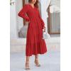 imagePRETTYGARDEN Long Sleeve Dress for Women Fall V Neck Tiered A Line Spring Elegant Modest Flowy Wedding Guest Maxi DressesRed