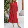 imagePRETTYGARDEN Long Sleeve Dress for Women Fall V Neck Tiered A Line Spring Elegant Modest Flowy Wedding Guest Maxi DressesRed