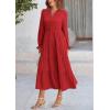 imagePRETTYGARDEN Long Sleeve Dress for Women Fall V Neck Tiered A Line Spring Elegant Modest Flowy Wedding Guest Maxi DressesRed