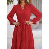 imagePRETTYGARDEN Long Sleeve Dress for Women Fall V Neck Tiered A Line Spring Elegant Modest Flowy Wedding Guest Maxi DressesRed