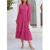 imagePRETTYGARDEN Long Sleeve Dress for Women Fall V Neck Tiered A Line Spring Elegant Modest Flowy Wedding Guest Maxi DressesRose Red