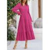 imagePRETTYGARDEN Long Sleeve Dress for Women Fall V Neck Tiered A Line Spring Elegant Modest Flowy Wedding Guest Maxi DressesRose Red