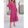 imagePRETTYGARDEN Long Sleeve Dress for Women Fall V Neck Tiered A Line Spring Elegant Modest Flowy Wedding Guest Maxi DressesRose Red