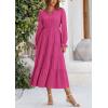 imagePRETTYGARDEN Long Sleeve Dress for Women Fall V Neck Tiered A Line Spring Elegant Modest Flowy Wedding Guest Maxi DressesRose Red