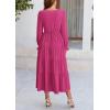 imagePRETTYGARDEN Long Sleeve Dress for Women Fall V Neck Tiered A Line Spring Elegant Modest Flowy Wedding Guest Maxi DressesRose Red