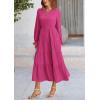 imagePRETTYGARDEN Long Sleeve Dress for Women Fall V Neck Tiered A Line Spring Elegant Modest Flowy Wedding Guest Maxi DressesRose Red