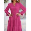 imagePRETTYGARDEN Long Sleeve Dress for Women Fall V Neck Tiered A Line Spring Elegant Modest Flowy Wedding Guest Maxi DressesRose Red