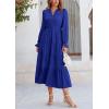 imagePRETTYGARDEN Long Sleeve Dress for Women Fall V Neck Tiered A Line Spring Elegant Modest Flowy Wedding Guest Maxi DressesRoyal Blue