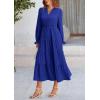 imagePRETTYGARDEN Long Sleeve Dress for Women Fall V Neck Tiered A Line Spring Elegant Modest Flowy Wedding Guest Maxi DressesRoyal Blue