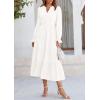 imagePRETTYGARDEN Long Sleeve Dress for Women Fall V Neck Tiered A Line Spring Elegant Modest Flowy Wedding Guest Maxi DressesWhite