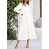 imagePRETTYGARDEN Long Sleeve Dress for Women Fall V Neck Tiered A Line Spring Elegant Modest Flowy Wedding Guest Maxi DressesWhite