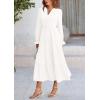 imagePRETTYGARDEN Long Sleeve Dress for Women Fall V Neck Tiered A Line Spring Elegant Modest Flowy Wedding Guest Maxi DressesWhite