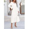 imagePRETTYGARDEN Long Sleeve Dress for Women Fall V Neck Tiered A Line Spring Elegant Modest Flowy Wedding Guest Maxi DressesWhite