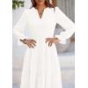 imagePRETTYGARDEN Long Sleeve Dress for Women Fall V Neck Tiered A Line Spring Elegant Modest Flowy Wedding Guest Maxi DressesWhite
