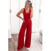 imagePRETTYGARDEN One Piece Jumpsuits 2026 Spring Sleeveless Tank Summer Casual Travel Airport Outfits Wide Leg Pants RompersRed