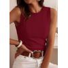 imagePRETTYGARDEN Sleeveless Tops for Women 2026 Summer Ribbed Tank Top Fitted Shirts Basic Tees Cute Spring Going Out Y2k ClothesBurgundy