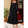 imagePRETTYGARDEN Spring Dresses for Women 2026 Casual Long Sleeve Smocked Ruffle Flowy Elegant Wedding Guest Maxi Dress PocketsBlack