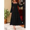 imagePRETTYGARDEN Spring Dresses for Women 2026 Casual Long Sleeve Smocked Ruffle Flowy Elegant Wedding Guest Maxi Dress PocketsBlack