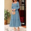 imagePRETTYGARDEN Spring Dresses for Women 2026 Casual Long Sleeve Smocked Ruffle Flowy Elegant Wedding Guest Maxi Dress PocketsDusty Blue