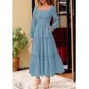 imagePRETTYGARDEN Spring Dresses for Women 2026 Casual Long Sleeve Smocked Ruffle Flowy Elegant Wedding Guest Maxi Dress PocketsDusty Blue