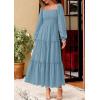 imagePRETTYGARDEN Spring Dresses for Women 2026 Casual Long Sleeve Smocked Ruffle Flowy Elegant Wedding Guest Maxi Dress PocketsDusty Blue