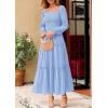 imagePRETTYGARDEN Spring Dresses for Women 2026 Casual Long Sleeve Smocked Ruffle Flowy Elegant Wedding Guest Maxi Dress PocketsLight Blue