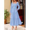 imagePRETTYGARDEN Spring Dresses for Women 2026 Casual Long Sleeve Smocked Ruffle Flowy Elegant Wedding Guest Maxi Dress PocketsLight Blue