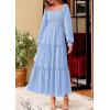 imagePRETTYGARDEN Spring Dresses for Women 2026 Casual Long Sleeve Smocked Ruffle Flowy Elegant Wedding Guest Maxi Dress PocketsLight Blue