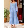 imagePRETTYGARDEN Spring Dresses for Women 2026 Casual Long Sleeve Smocked Ruffle Flowy Elegant Wedding Guest Maxi Dress PocketsLight Blue