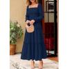 imagePRETTYGARDEN Spring Dresses for Women 2026 Casual Long Sleeve Smocked Ruffle Flowy Elegant Wedding Guest Maxi Dress PocketsNavy Blue