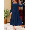 imagePRETTYGARDEN Spring Dresses for Women 2026 Casual Long Sleeve Smocked Ruffle Flowy Elegant Wedding Guest Maxi Dress PocketsNavy Blue