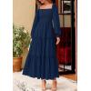 imagePRETTYGARDEN Spring Dresses for Women 2026 Casual Long Sleeve Smocked Ruffle Flowy Elegant Wedding Guest Maxi Dress PocketsNavy Blue