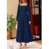 imagePRETTYGARDEN Spring Dresses for Women 2026 Casual Long Sleeve Smocked Ruffle Flowy Elegant Wedding Guest Maxi Dress PocketsNavy Blue
