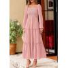 imagePRETTYGARDEN Spring Dresses for Women 2026 Casual Long Sleeve Smocked Ruffle Flowy Elegant Wedding Guest Maxi Dress PocketsPink
