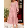 imagePRETTYGARDEN Spring Dresses for Women 2026 Casual Long Sleeve Smocked Ruffle Flowy Elegant Wedding Guest Maxi Dress PocketsPink