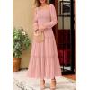 imagePRETTYGARDEN Spring Dresses for Women 2026 Casual Long Sleeve Smocked Ruffle Flowy Elegant Wedding Guest Maxi Dress PocketsPink