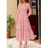 imagePRETTYGARDEN Spring Dresses for Women 2026 Casual Long Sleeve Smocked Ruffle Flowy Elegant Wedding Guest Maxi Dress PocketsPink