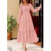 imagePRETTYGARDEN Spring Dresses for Women 2026 Casual Long Sleeve Smocked Ruffle Flowy Elegant Wedding Guest Maxi Dress PocketsPink