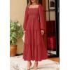 imagePRETTYGARDEN Spring Dresses for Women 2026 Casual Long Sleeve Smocked Ruffle Flowy Elegant Wedding Guest Maxi Dress PocketsRed
