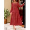 imagePRETTYGARDEN Spring Dresses for Women 2026 Casual Long Sleeve Smocked Ruffle Flowy Elegant Wedding Guest Maxi Dress PocketsRed