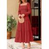 imagePRETTYGARDEN Spring Dresses for Women 2026 Casual Long Sleeve Smocked Ruffle Flowy Elegant Wedding Guest Maxi Dress PocketsRed