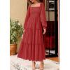 imagePRETTYGARDEN Spring Dresses for Women 2026 Casual Long Sleeve Smocked Ruffle Flowy Elegant Wedding Guest Maxi Dress PocketsRed