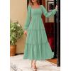 imagePRETTYGARDEN Spring Dresses for Women 2026 Casual Long Sleeve Smocked Ruffle Flowy Elegant Wedding Guest Maxi Dress PocketsSage Green