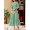 imagePRETTYGARDEN Spring Dresses for Women 2026 Casual Long Sleeve Smocked Ruffle Flowy Elegant Wedding Guest Maxi Dress PocketsSage Green
