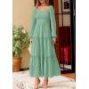 imagePRETTYGARDEN Spring Dresses for Women 2026 Casual Long Sleeve Smocked Ruffle Flowy Elegant Wedding Guest Maxi Dress PocketsSage Green