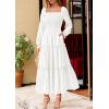 imagePRETTYGARDEN Spring Dresses for Women 2026 Casual Long Sleeve Smocked Ruffle Flowy Elegant Wedding Guest Maxi Dress PocketsWhite