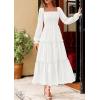 imagePRETTYGARDEN Spring Dresses for Women 2026 Casual Long Sleeve Smocked Ruffle Flowy Elegant Wedding Guest Maxi Dress PocketsWhite