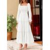 imagePRETTYGARDEN Spring Dresses for Women 2026 Casual Long Sleeve Smocked Ruffle Flowy Elegant Wedding Guest Maxi Dress PocketsWhite